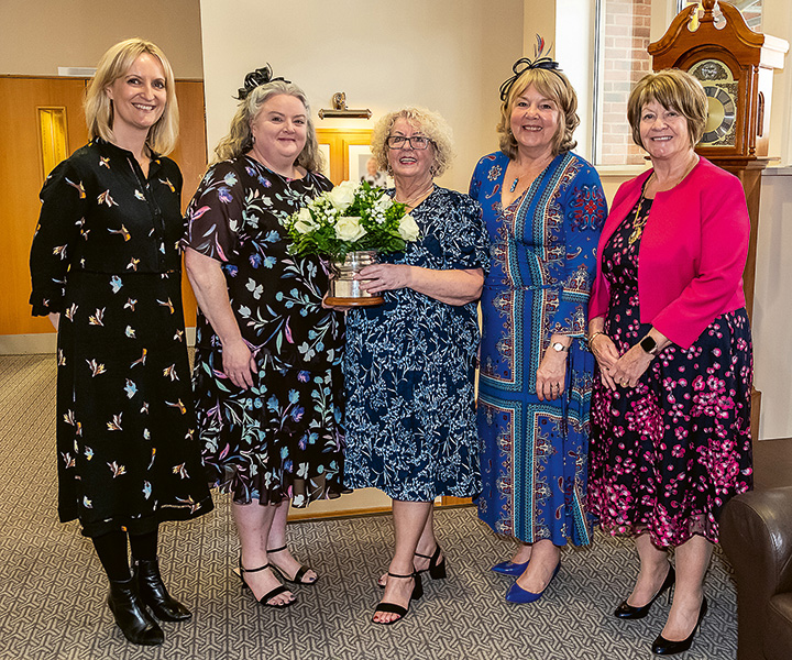 Springhill Hospice CEO Samantha Wells, Sarah Fitchett (last year’s winner), Jenny Kennedy (this  year’s winner), Lesley Mort (chair of the board of trustees), and now Mayoress Margaret Holly