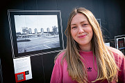 Photographer Ellie Waters with her image  titled ‘Notes from College Bank’