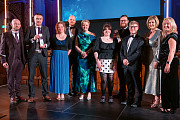 The culture and placemaking team with Mark Roberts (second left)  winners of the outstanding contribution award, with Richard Heywood  from sponsor Channel 3 Consulting (left) and interim chief executive  of Rochdale Council Julie Murphy (right)