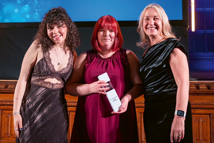 Employee of the Year Sarah Lageard (centre) with Lily Cooney from sponsor Cooney Civil Engineering (left) and interim chief executive of Rochdale Council Julie Murphy (right)